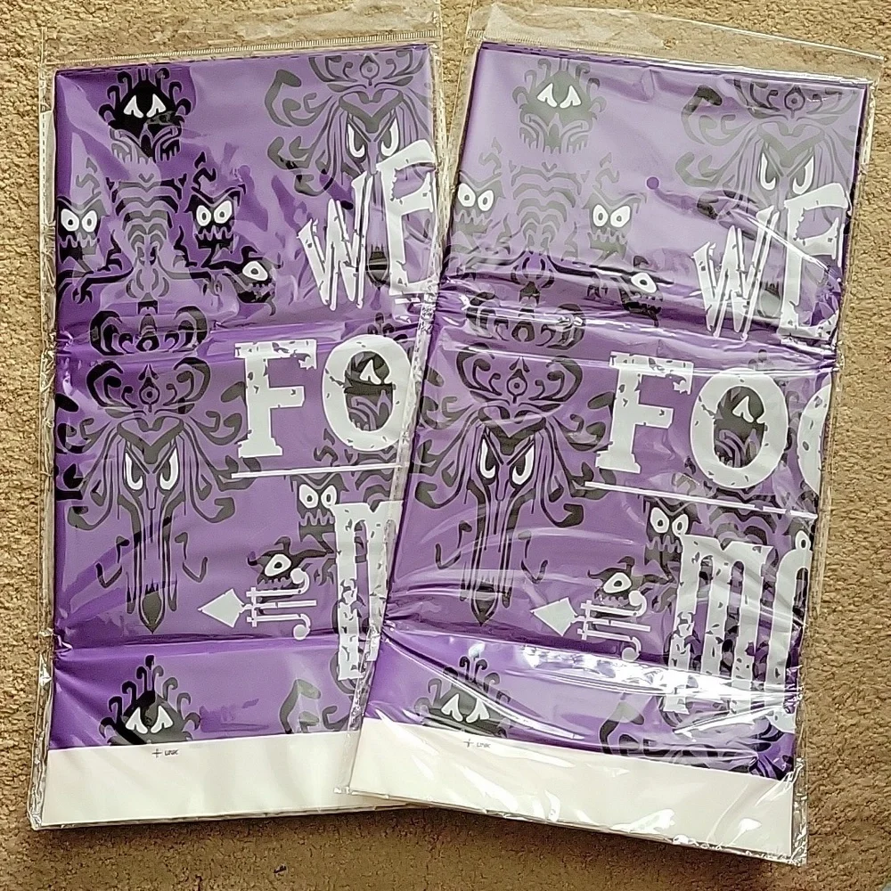 Halloween Plastic Tablecloths New Welcome Foolish Mortals Set of 2 Purple Black